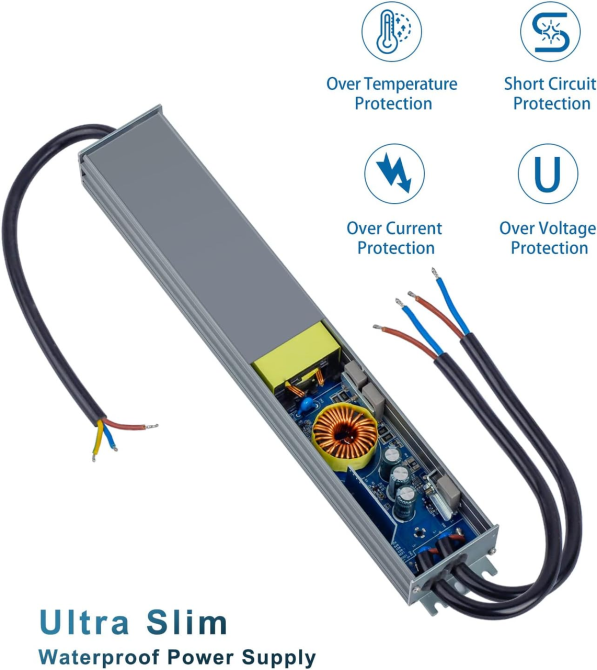 DUSKTEC LED блок питания 12 В 300 Вт 25 А IP67, AC 180–260 В → DC 12 В, тонкий алюминиевый корпус Киев - изображение 15