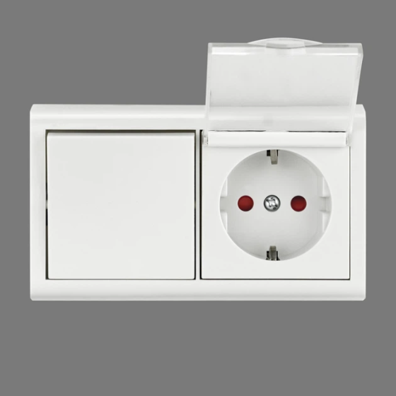 Выключатель накладной 1-кл.+розетка с заземлением с крышкой OVIVO Харьков