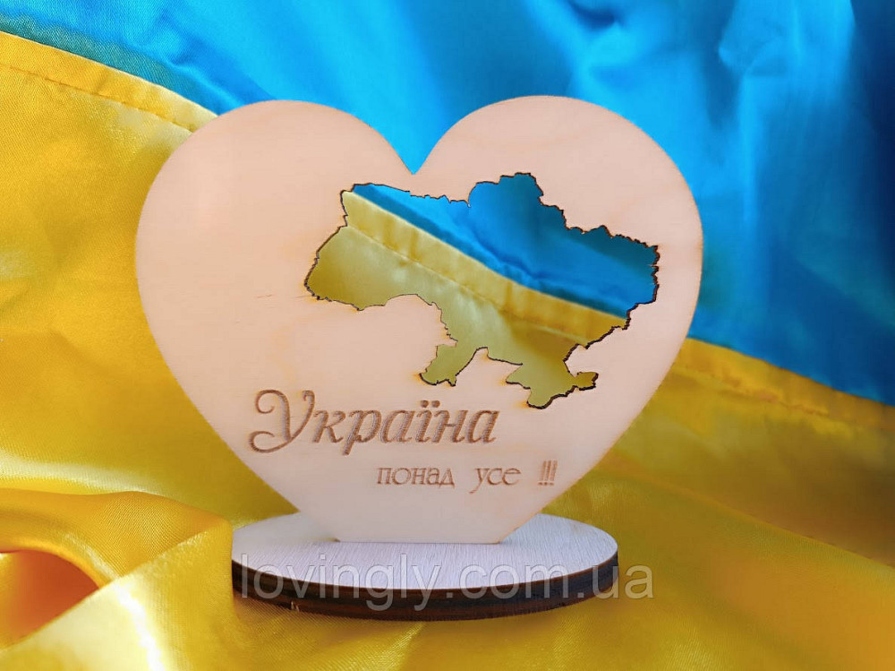 Патріотичний сувенір з дерева на робочий стіл  "Україна понад усе!" Ірпінь - фото 1