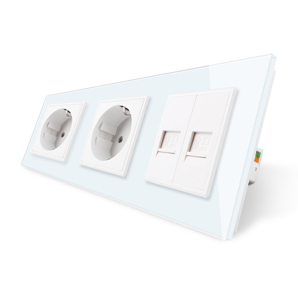 LIVOLO Розетка тримісна комбінована Силова 2 Інтернет Livolo білий скло (VL-C7C2EU2CK0-11) Коломия - фото 2