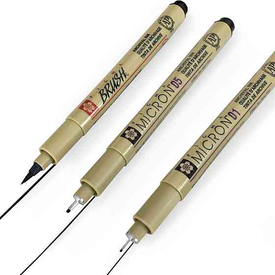 Набір лінерів PIGMA MICRON 2шт (0.1/0.5) +1 лінер-пензель Pigma Brush В ПОДАРУНОК Чорний Sakura Київ