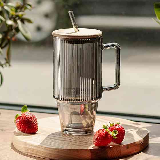 Кружка скляна з кришкою та трубочкою 750 (мл) Сірий HP-19-50 Київ