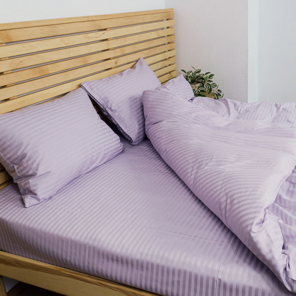 Постельное белье Евро комплект Страйп Сатин 125 г/м2 YouStar (Лиловый) 2 х 70х70 Сумы - изображение 2