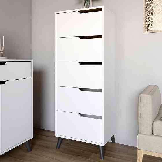 Комод высокий с черными ножками 5 ящиков М-ЗОН Борн 500 Нимфея Альба (белый) (MZN-031110) Львов