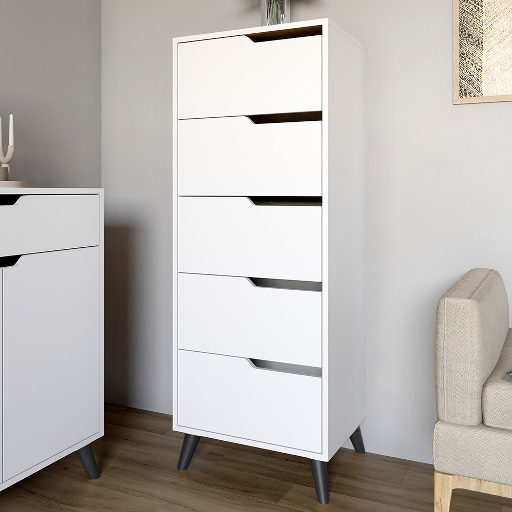 Комод высокий с черными ножками 5 ящиков М-ЗОН Борн 500 Нимфея Альба (белый) (MZN-031110) Львов - изображение 1