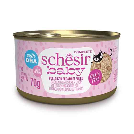 Schesir Ваву Chicken With Chicken Liver ШЕЗІР КУРКА З КУРЯЧОЮ ПЕЧІНКОЮ в бульйоні натуральні консерви для кошенят, банка 70г Київ