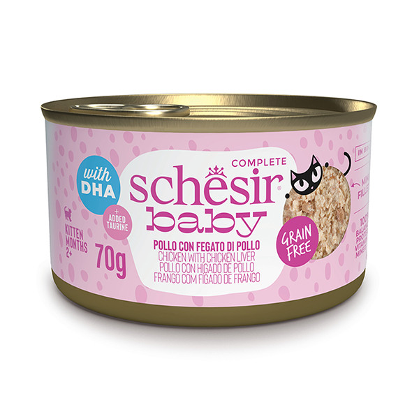 Schesir Ваву Chicken With Chicken Liver ШЕЗІР КУРКА З КУРЯЧОЮ ПЕЧІНКОЮ в бульйоні натуральні консерви для кошенят, банка 70г Київ - фото 1