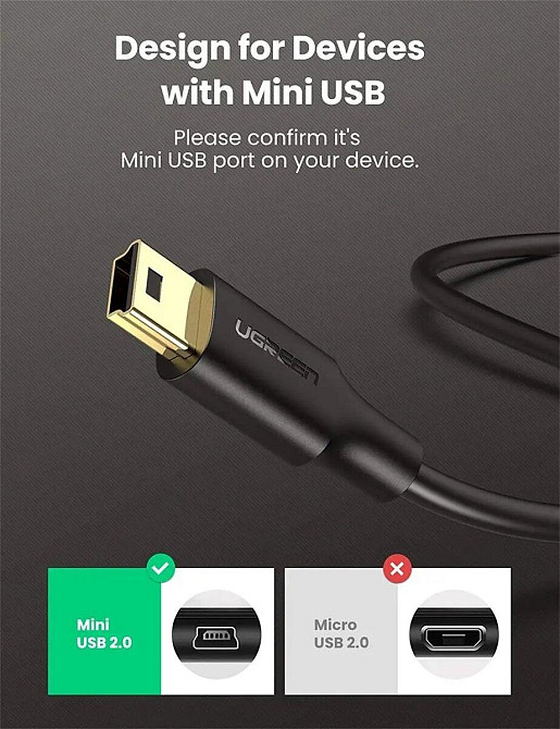 Кабель UGREEN USB 2.0 A Male to Mini 5 Pin Male Cable 0.5m (Black) UGR-10354 Одеса - фото 4
