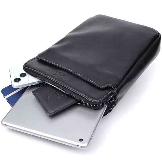 Красивая мужская сумка через плечо из гладкой натуральной кожи Shvigel 20871_1 Черный Киев