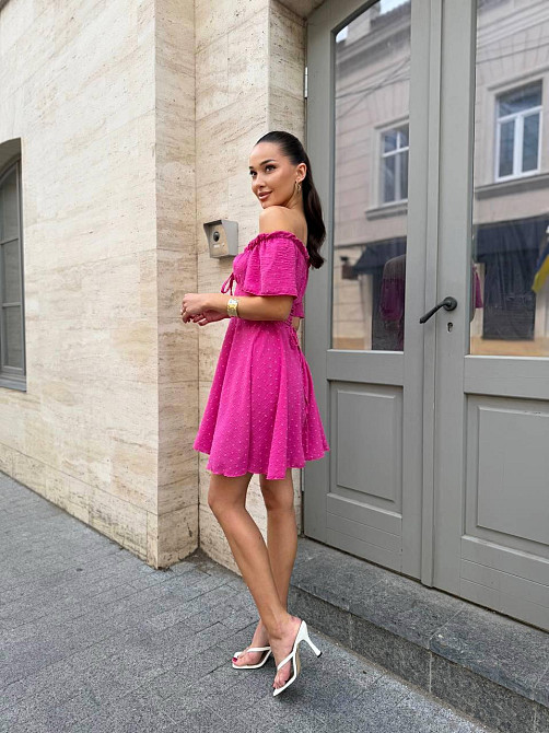 Жіноче стильне романтичне вечірнє плаття — ролекс горошок Малина, 42/44 Одеса - фото 8