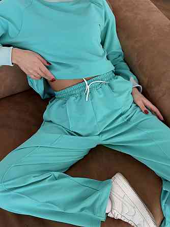 Женский спортивный костюм с широкими штанами Бирюзовый XL/XXL Харьков