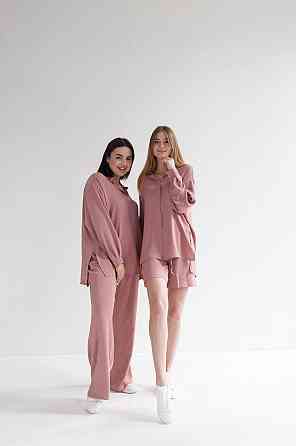 Костюм-трійка жіночий літній креп-жатка Темно-рожевий XS-S Харків