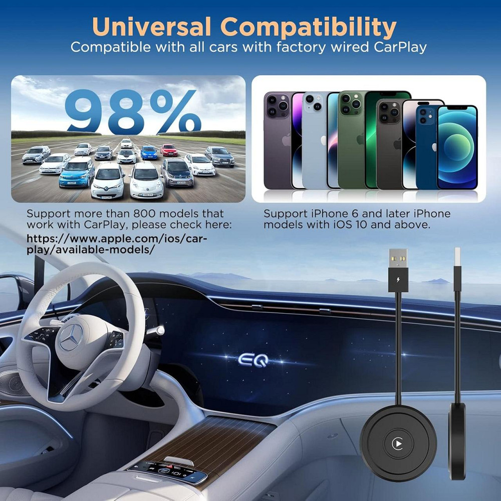 CarPlay бездротовий адаптер для iPhone з iOS 10+ Apple Plug&Play донгл для авто зі штатним карплей, перетворення дротового карплей Київ - фото 6