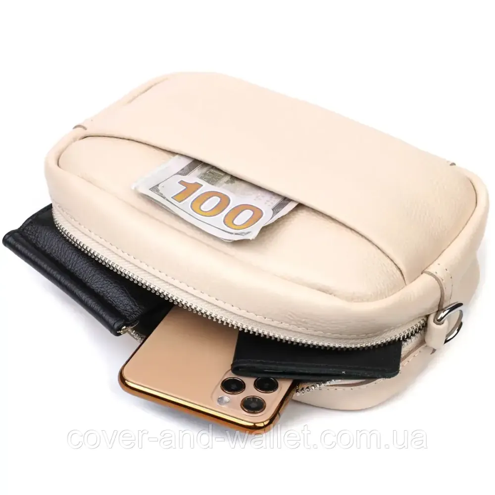 Женская прямоугольная сумка-кроссбоди молочного цвета из кожи Leather Collection Киев - изображение 5