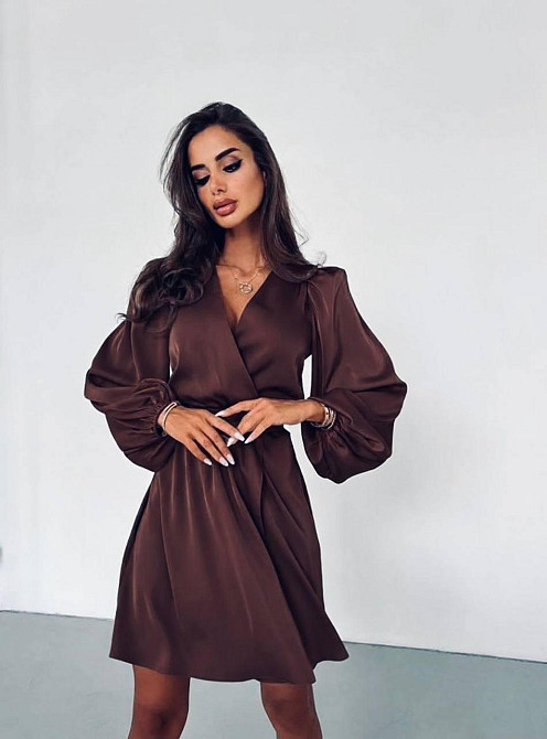 Жіноче стильне вечірнє романтичне мініплаття шовк арманський Шоколад, 42/44 Одеса - фото 1