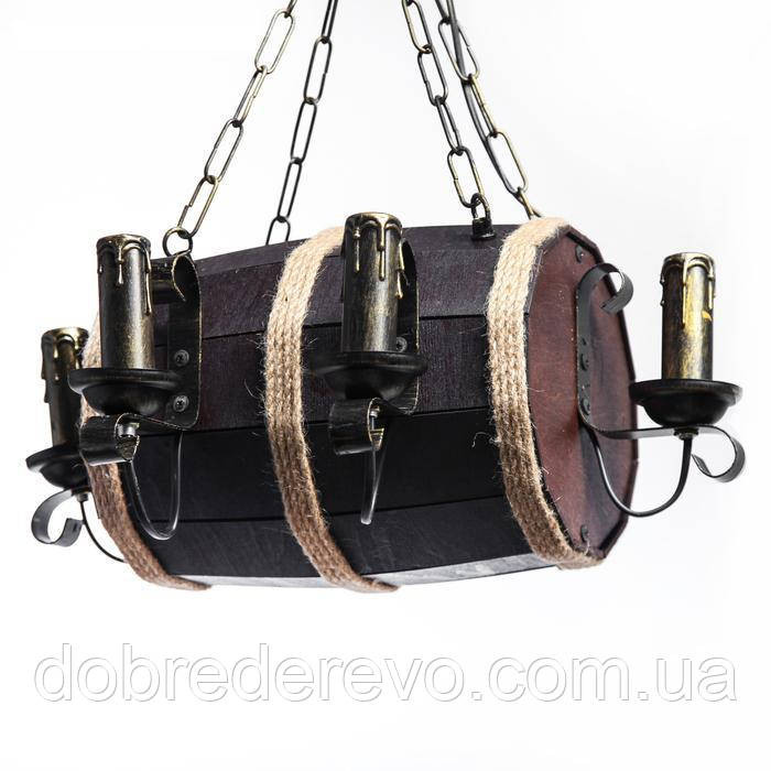 Люстра дерев'яна Бочечка 6 св, ексклюзивна, Світильник у формі бочонка Вижниця - фото 3