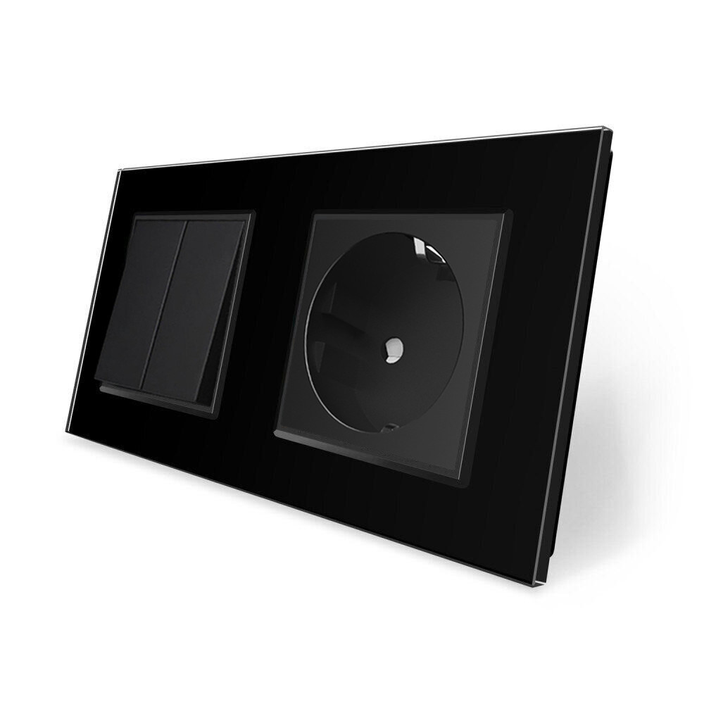 Двоклавішний вимикач з розеткою Livolo чорний скло (VL-C7C1EUK2-12) Коломия - фото 5