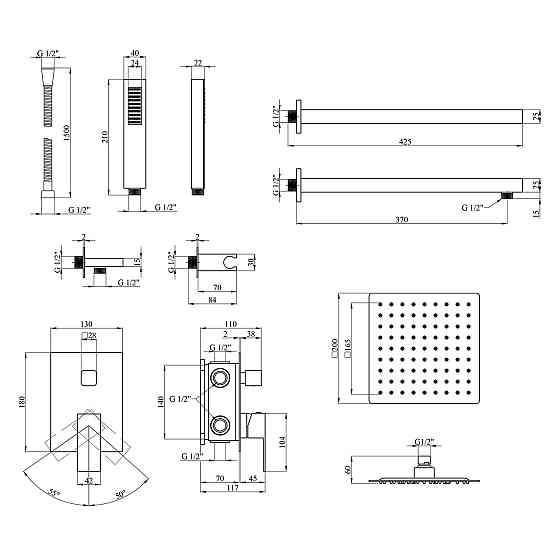 Душевая система скрытого монтажа Kroner KRP Edelstahl Kubus - SCH082 черная Киев