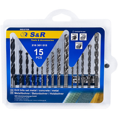 Набор сверл S&R Meister 15шт.:3,4,5,6,8мм мет/дер/бетон (216301015) Винница - изображение 1