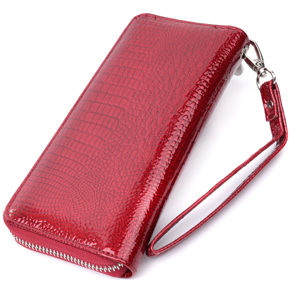 Жіночий гаманець лакований на блискавці з натуральної шкіри ST Leather 22677 Червоний Київ - фото 9