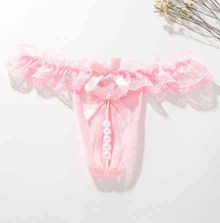 Трусики з вирізом та перлами рожеві - розмір універсальний, резинка до 110см Київ