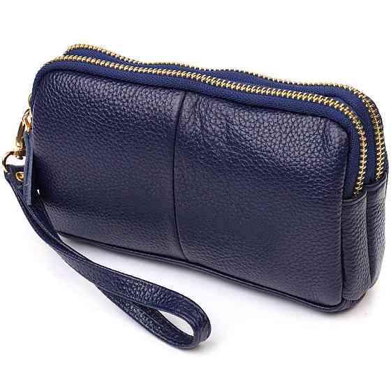 Компактный женский клатч на два отделения из натуральной кожи 22089 Vintage Синий Киев