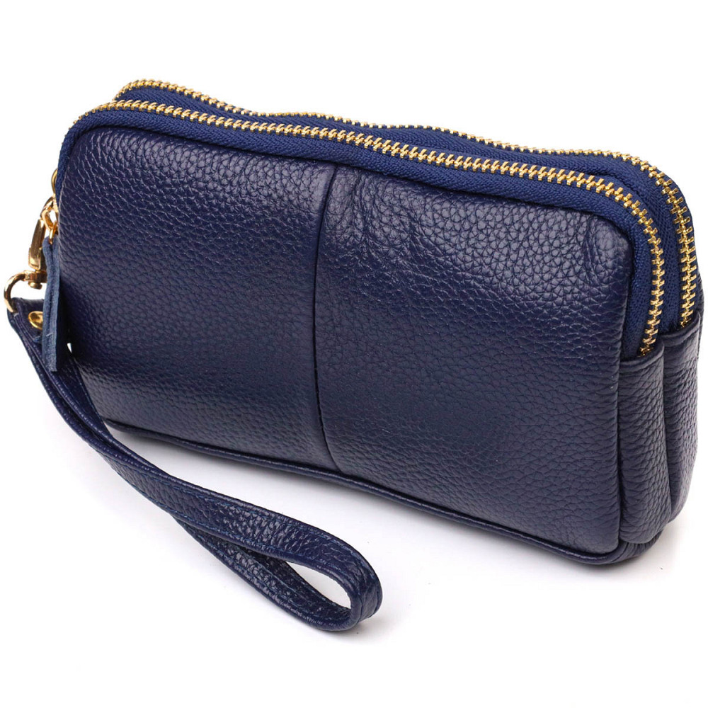 Компактный женский клатч на два отделения из натуральной кожи 22089 Vintage Синий Киев - изображение 1