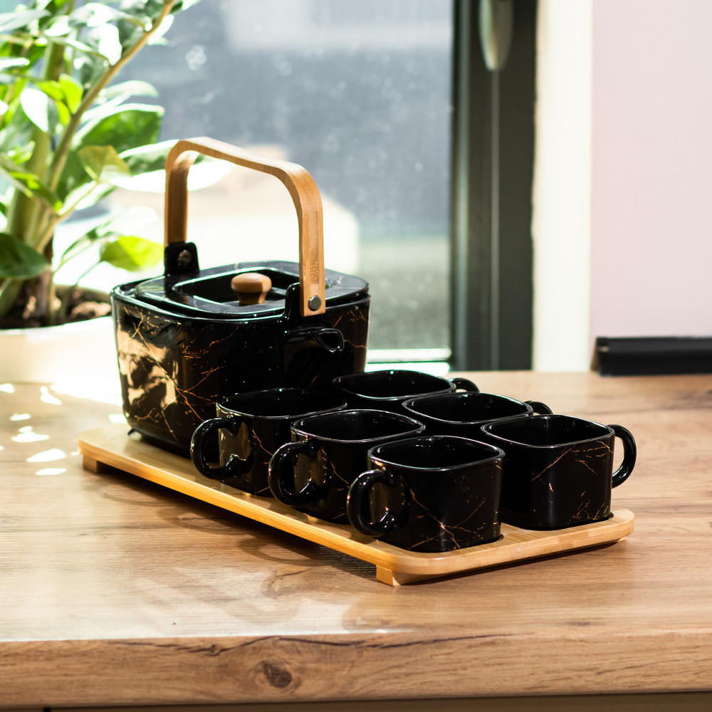 Чайний набір із підставкою, на 6 персон, чорний, сучасний HP1234 Київ - фото 2