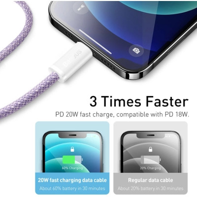 Дата кабель USB-C to Lightning 2.0m 20W purple Baseus (CALD000105) Винница - изображение 3