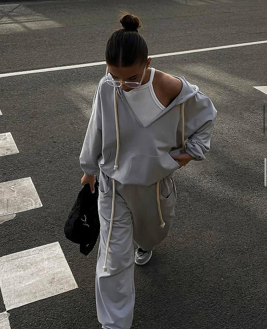 Женский стильный повседневный костюм двухнитка Серый, 42/46 Одесса - изображение 3