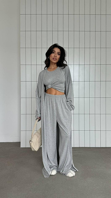 Жіночий оверсайз костюм-трійка: кардиган, топ і штани віскоза Меланж, 42/46 Одеса - фото 1