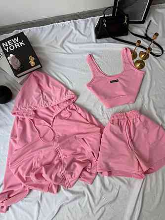 Женский прогулочный костюм тройка: кофта топ и шорты двунитка Барби, 46/48 Одесса