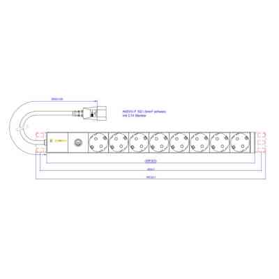 Силовой блок 19" 1U 8xSchuko, вилка IEC C14, кабель 3м. Conteg (DP-RP-08-SCHUF-IEEC14) Винница