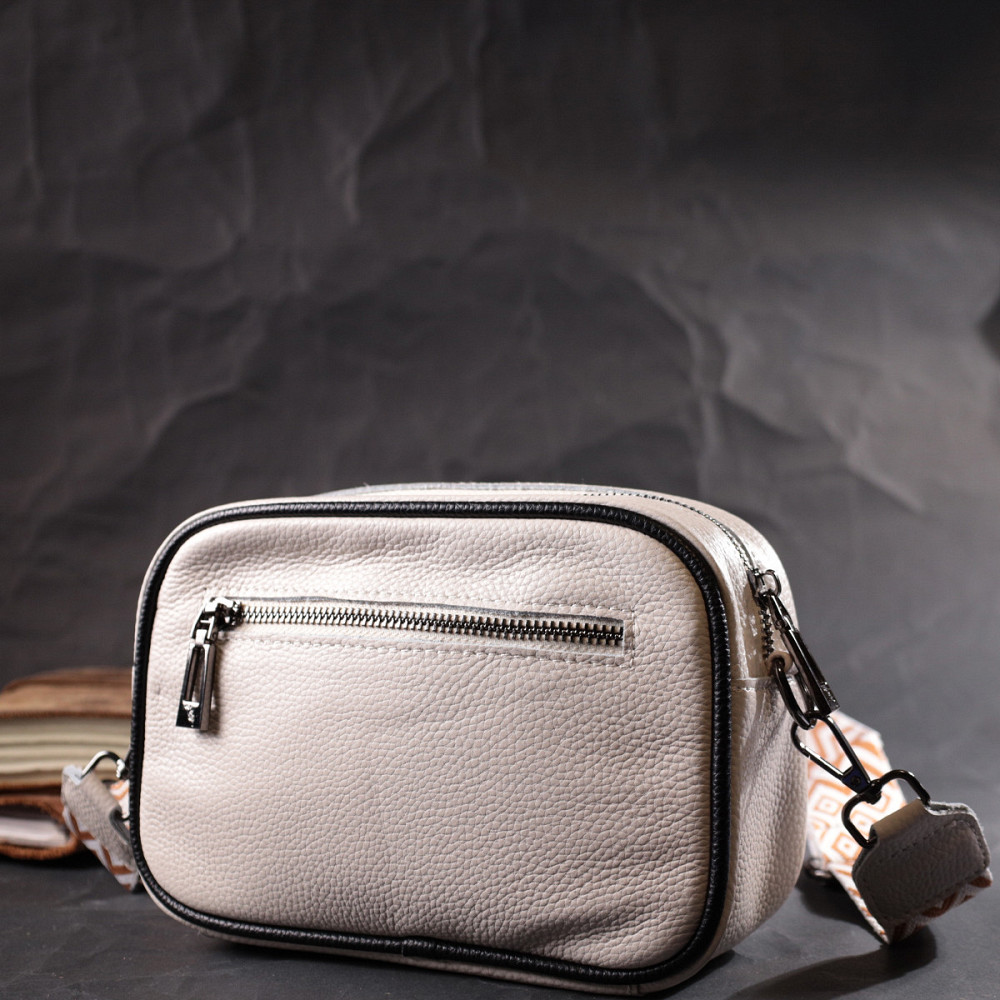 Жіноча сумка через плече на одне відділення з натуральної шкіри Vintage 22383 Біла Київ - фото 9