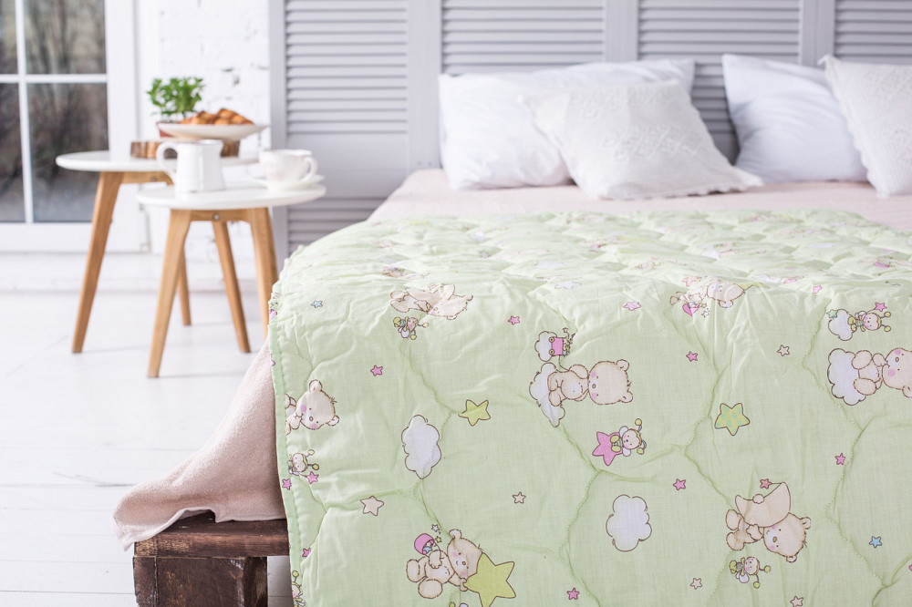 Ковдра дитяча Ecotton 110х140 см антиалергенна стьобана з бязі салатова 10-0214 green Коломыя - изображение 1
