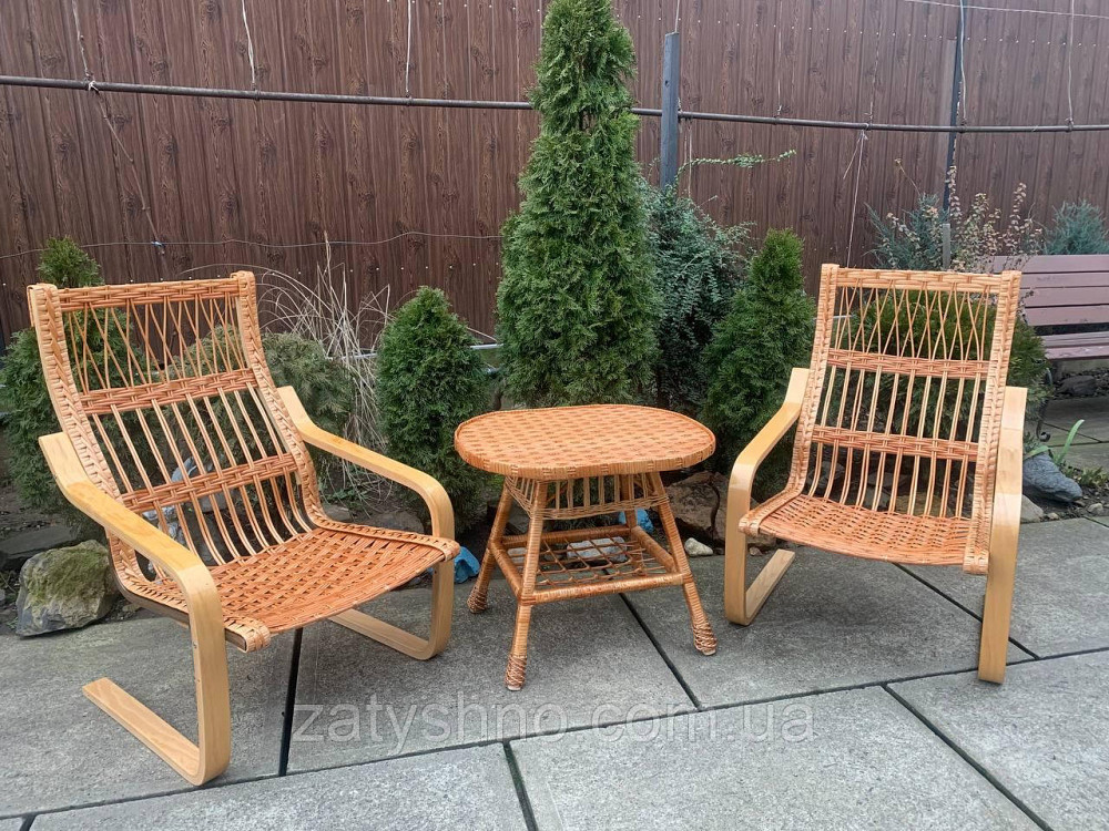 Крісла та журнальний столик, дерев'яні, плетені з лози Київ - фото 5