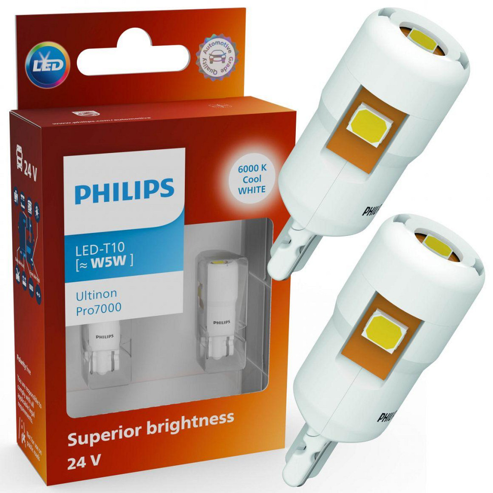 Комплект світлодіодних ламп PHILIPS 24961CU70X2 W5W (T10) LED Ultinon Pro7000 W2.1X9.5d WHITE 6000K 24V Харків - фото 1