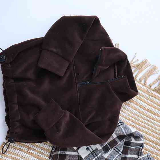 Коричневый теплый детский комплект из флиса тедди (рубашка в клетку+толстовка+брюки) Каменец-Подольский