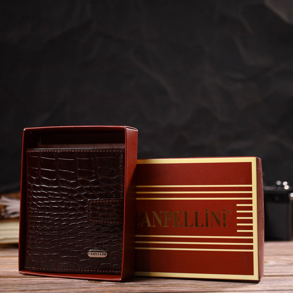 Шикарный мужской бумажник из натуральной кожи с тиснением под крокодила CANPELLINI 21729 Коричневый Киев - изображение 10