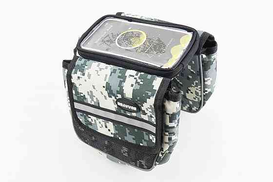 Сумка-штани на раму з тримачем телефону 170х90мм, бічні відділення, кріпл. на липучці, вологозахисна, піксель Київ