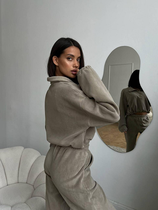 Жіночий теплий костюм у спортивному стилі турецький двосторонній фліс Сірий, 42/44 Одеса - фото 3