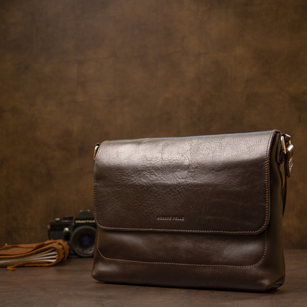 Шкіряна чоловіча сумка GRANDE PELLE 11430 Коричневий Київ - фото 8