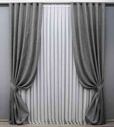 Комплект готових штор VR-Textil Льон Мішковина № 108ш Сірий 100х270см 2 шт (31-033) Київ