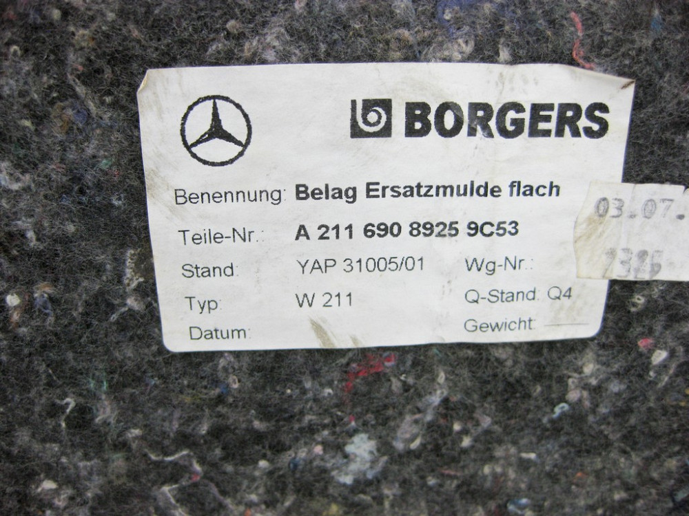 Mercedes-Benz  A2116908925 9С53 Обшивка піддону запасного колеса - докатки антрацит E-Class W211 Одеса - фото 8