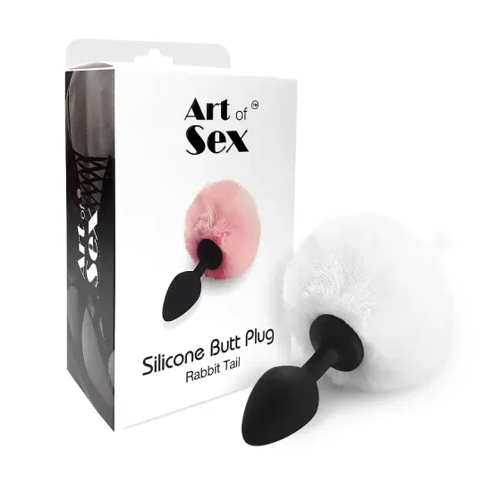 Силиконовая анальная пробка М Art of Sex - Silicone Butt plug Rabbit Tail White, диаметр 3,5 см Львов
