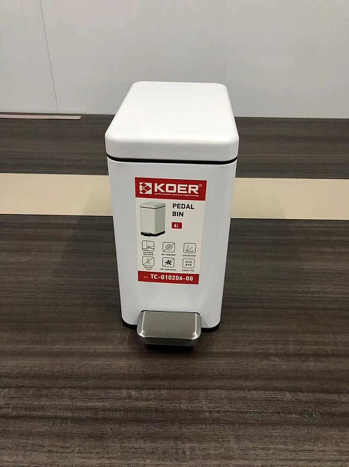 Відро для сміття з плавним закриванням прямокутне Koer TC-010206-08 6 л колір білий антипалець (KR5595) Чернівці - фото 5