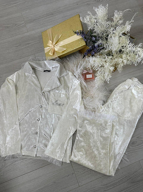 Жіноча домашня повсякденна піжама з мармурового велюру Молочний, 46/48 Одеса - фото 8