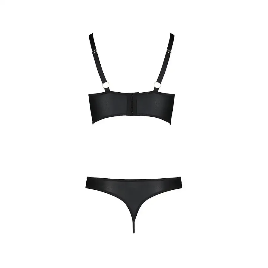 Комплект з екошкіри з люверсами та ремінцями Passion MALWIA BIKINI XXL/XXXL, black, бра та трусики Львов - изображение 4
