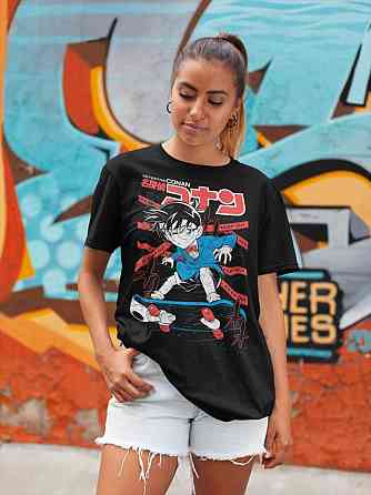 Футболка з аніме принтом Вінтаге Детектіве Конан Аніме оверсайз (S/M/L) Чорний AnimeJ0552 Дніпро