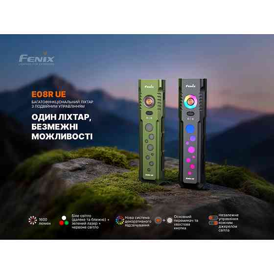 Ліхтар Fenix E08R UE, зелений Київ
